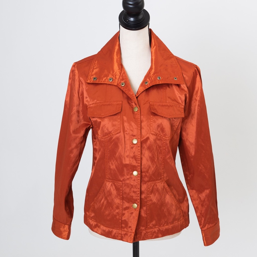 Metallic rust orange jacket wide collar light sheen statement jacket 8 Ruby Rd - Picture 2 of 13